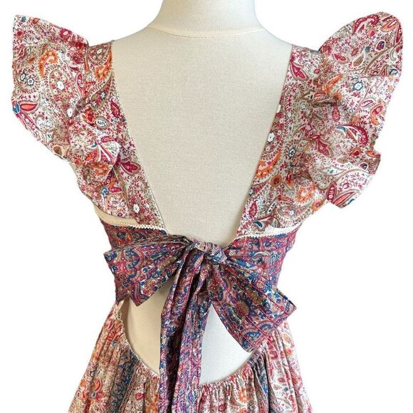 NWOT Haute Hippie Flutter Sleeve Embroidered Crochet Bohemian Print Open Tie Bac - Picture 11 of 16